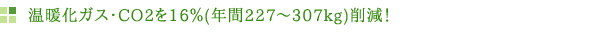 温暖化ガス・CO2を16%（年間227～307kg）削減