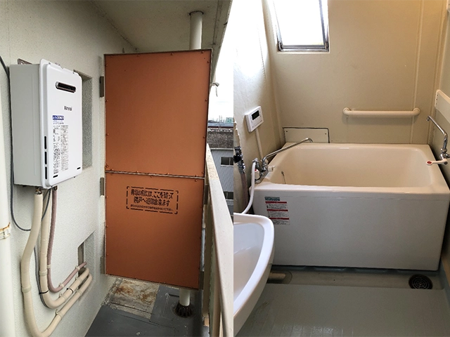 大阪府泉佐野市にて団地風呂浴槽セット設置 リンナイRUX-A1616W(A)-E