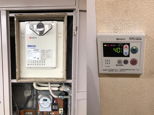 大阪府松原市にてPS前方排気給湯器交換 ノーリツGQ-2039WS-1