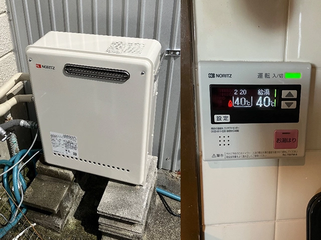 大阪府岸和田市にて屋外式給湯器交換 ノーリツGQ-2437RX