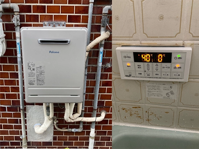 大阪府東大阪市にて屋外式給湯器取替え パロマ16号オートFH-1613SAW