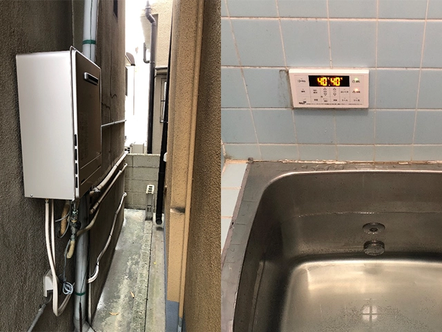 大阪府八尾市にて屋外式給湯器取替え パロマ16号オートFH-1613SAW