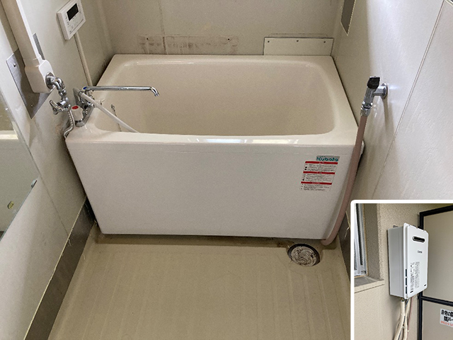 京都府京都市西京区にてバランス釜から取替え リンナイ16号給湯専用RUX-A1616W(A)-E