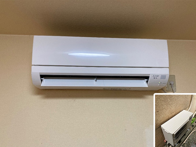 大阪府大阪市平野区にてルームエアコン交換 東芝RAS-2257M(W)から三菱MSZ-GV2225-W