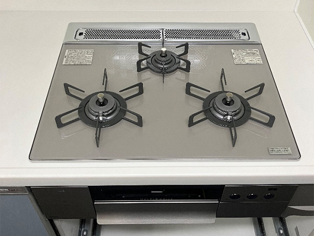 兵庫県三田市にてビルトインコンロ交換 ノーリツプログレエレガントグレーN3S14PWAS6STEC