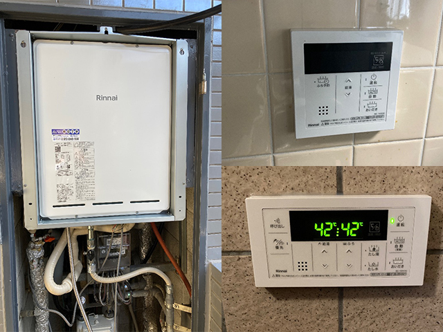 大阪府大阪市北区にて後方排気型給湯器交換 リンナイ16号フルオートRUF-A1615AB(C)