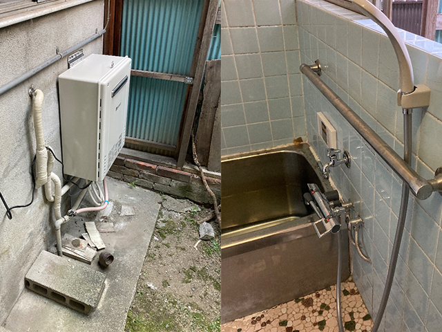 大阪府東大阪市にてふろ釜から給湯器交換 ノーリツ16号オートGT-1670SAW