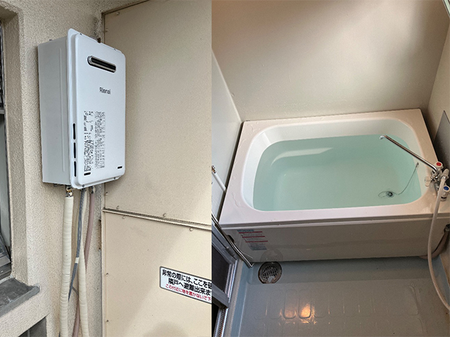 大阪府門真市にて団地のお風呂設置 リンナイ16号給湯専用RUX-A1616W(A)-E
