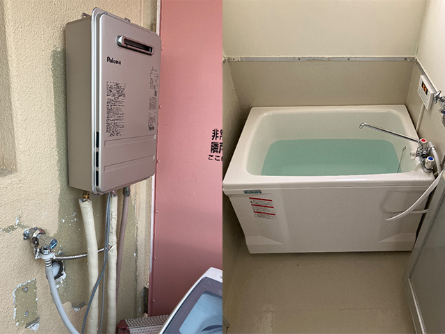 大阪府貝塚市にて団地風呂浴槽セット設置 パロマ16号給湯専用PH-1615AW