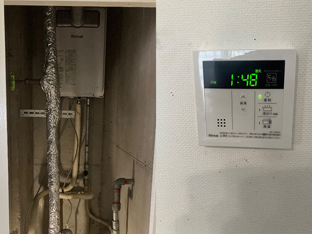 大阪府東大阪市にて前方排気給湯器交換 大阪ガス135-8312からリンナイRUX-A1616T-L(A)-E