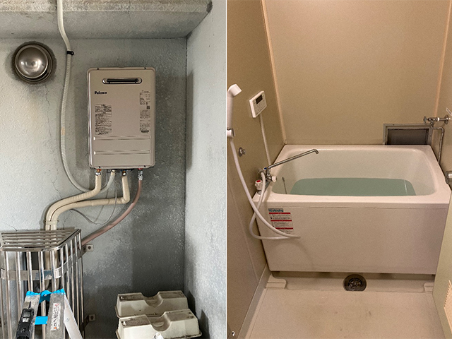 和歌山県和歌山市にて団地風呂浴槽セット設置 パロマ16号給湯専用PH-1615AW