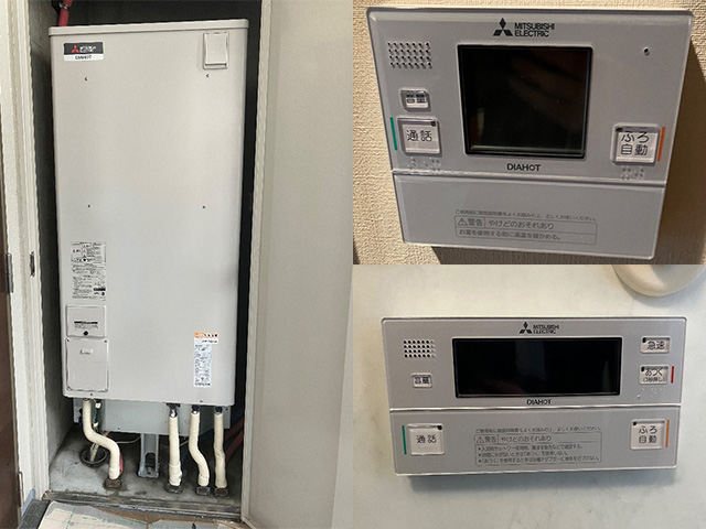 大阪府岸和田市にて電気温水器交換 三菱電機460LフルオートSRT-4668FUDM-BLからSRT-J46WDM5