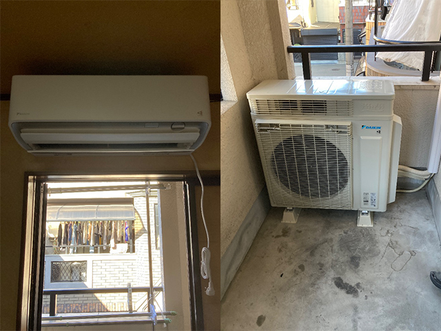 大阪府東大阪市にてルームエアコン取付け ダイキンうるさらX18畳用S566ATRP-W