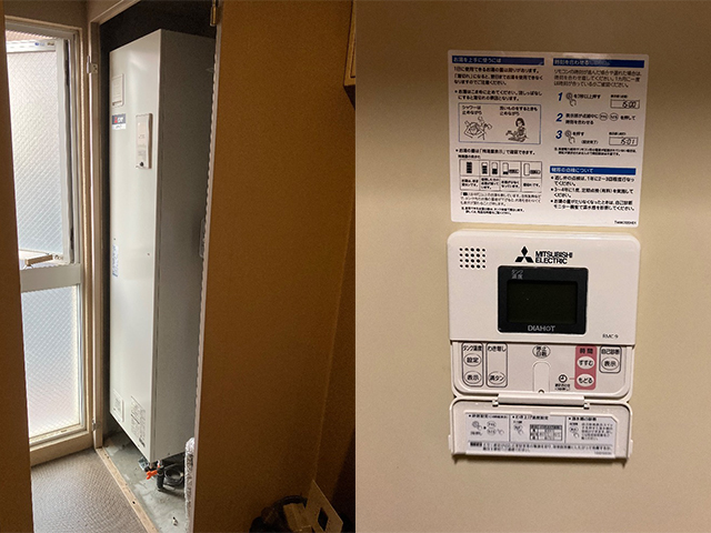 大阪府東大阪市にて電気温水器交換 三菱電機200L（SRT-2014-BL）から150L（SRG-151）