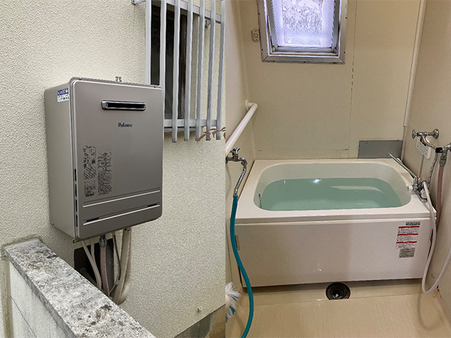 和歌山県和歌山市にてバランス釜から屋外式給湯器へ交換 パロマ16号オートFH-1613SAW-1