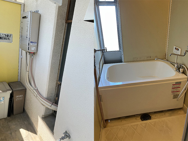 和歌山県和歌山市にてバランス釜から屋外式16号給湯専用PH-1615AW/1100ｍｍ浴槽