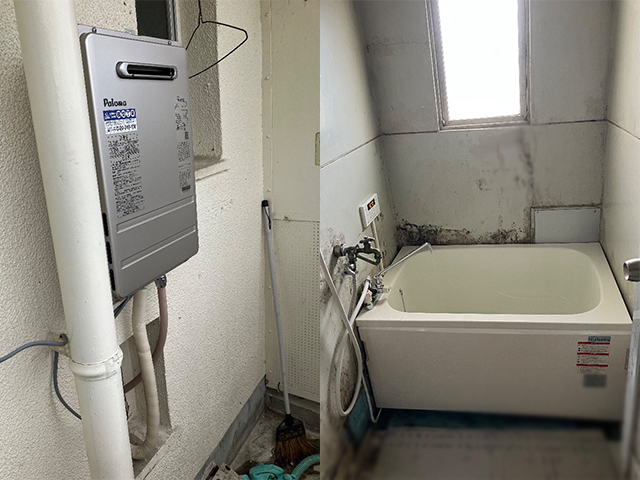 和歌山県岩出市にてバランス釜から屋外式16号給湯専用PH-1615AW/1100ｍｍ浴槽