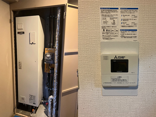 大阪府東大阪市にて電気温水器交換 三菱電機200L（SRT-2014-BL）から150L（SRG-151）