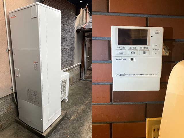 大阪府松原市にて電気温水器からエコキュートへ交換 日立水道直圧給湯460Lフルオート