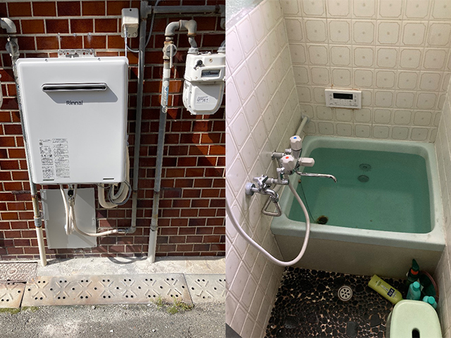 大阪府東大阪市にて屋外式給湯器交換 オカキンふろ釜からリンナイRUF-A1615SAW(C)