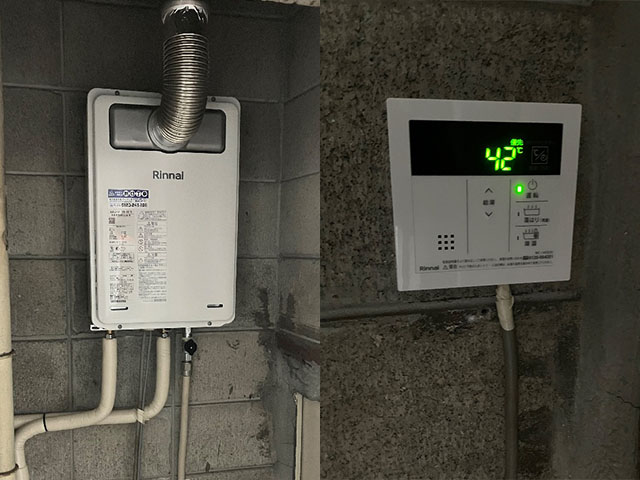 大阪府大阪市城東区にて前方排気型給湯器交換 リンナイRUX-V1616T-EからRUX-A1616T-L(A)-E