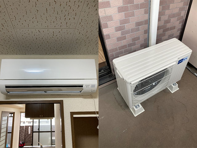 大阪市浪速区でルームエアコン交換 三菱電機MSZ-J28P-WからMSZ-GV2225W