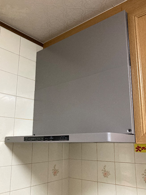 奈良県生駒市にてレンジフード交換 ノーリツクララウォームシルバーNFG7S25MSV